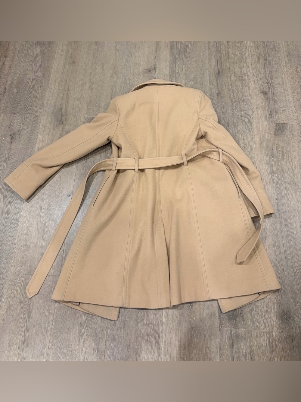 DKNY Beige Double-Breasted Wool Peacoat with Belt - Picture 5 of 5